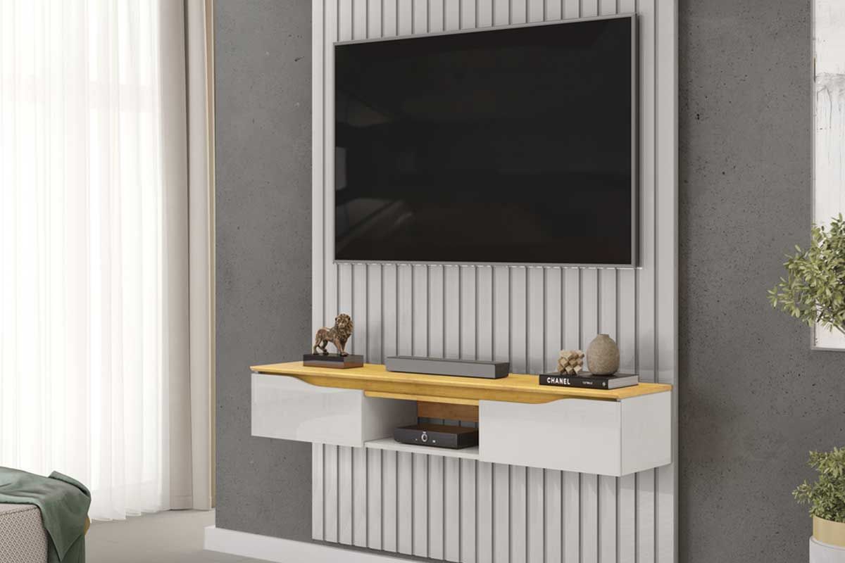 Rack Bancada c/Painel p/ TV Isac143x240cm - DJ Móveis Rack Bancada c/Painel p/ TV Isac143x240cm - DJ Móveis