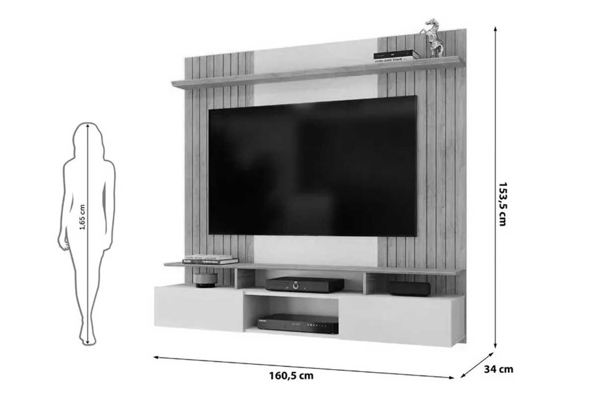 Painel Home p/ TV até 65 Pol Ben c/2 Portas 160x153cm DJ Móveis Painel Home p/ TV até 65 Pol Ben c/2 Portas 160x153cm DJ Móveis