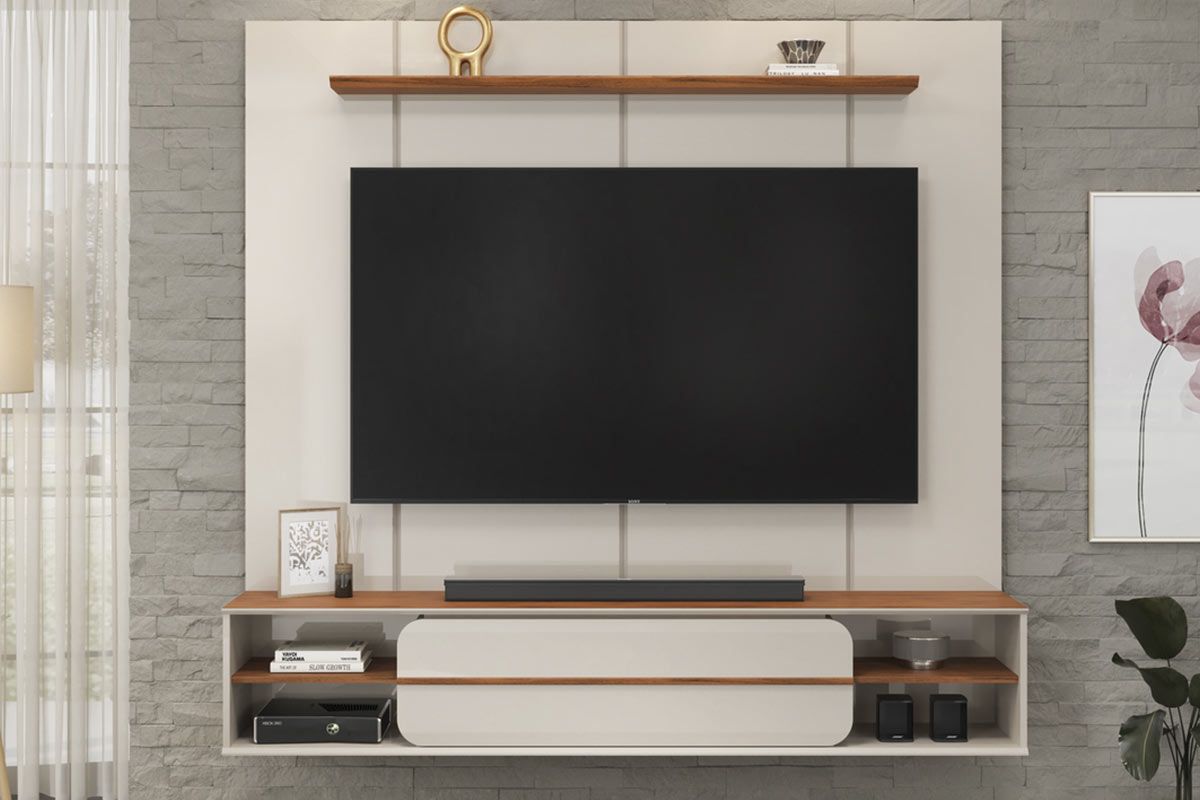 Painel Home p/ TV até 70 Pol Alana 169x180cm DJ MóveisOff White/Freijó