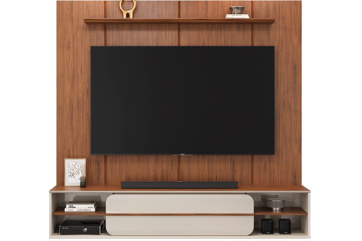 Painel Home p/ TV até 70 Pol Alana 169x180cm DJ MóveisFreijó/Off White