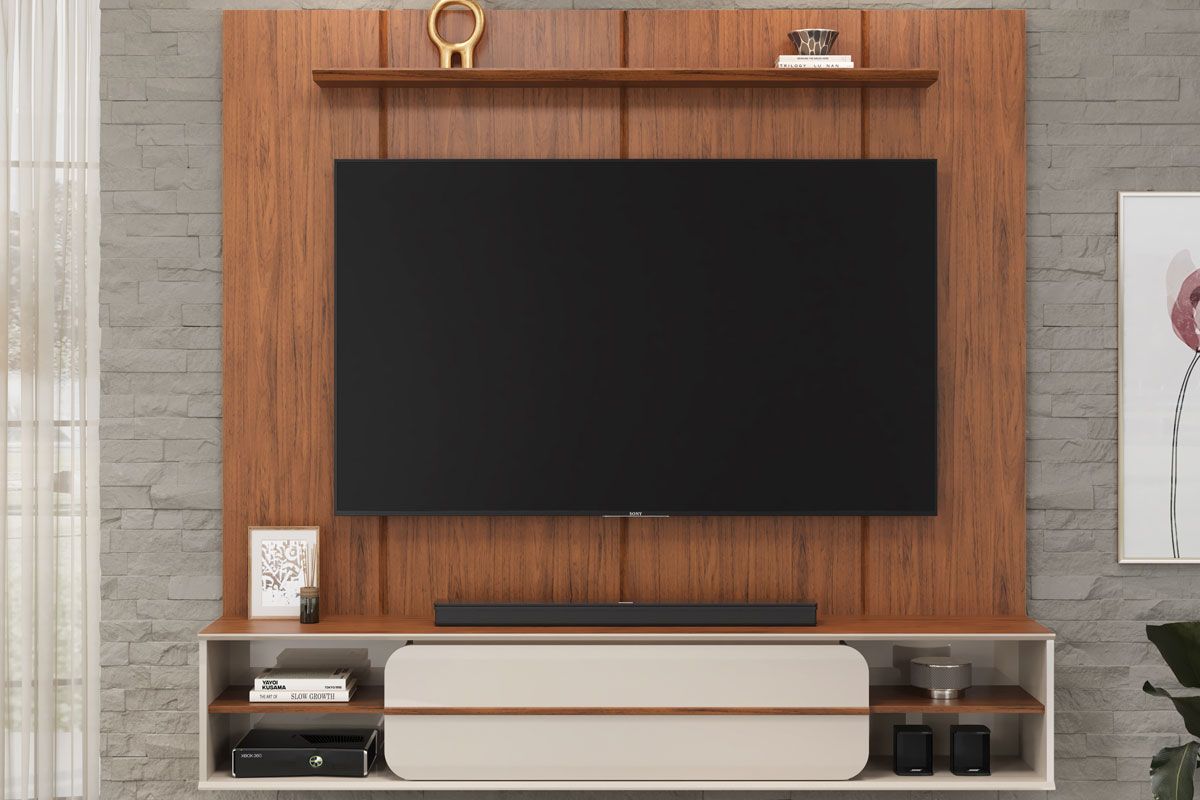 Painel Home p/ TV até 70 Pol Alana 169x180cm DJ MóveisFreijó/Off White