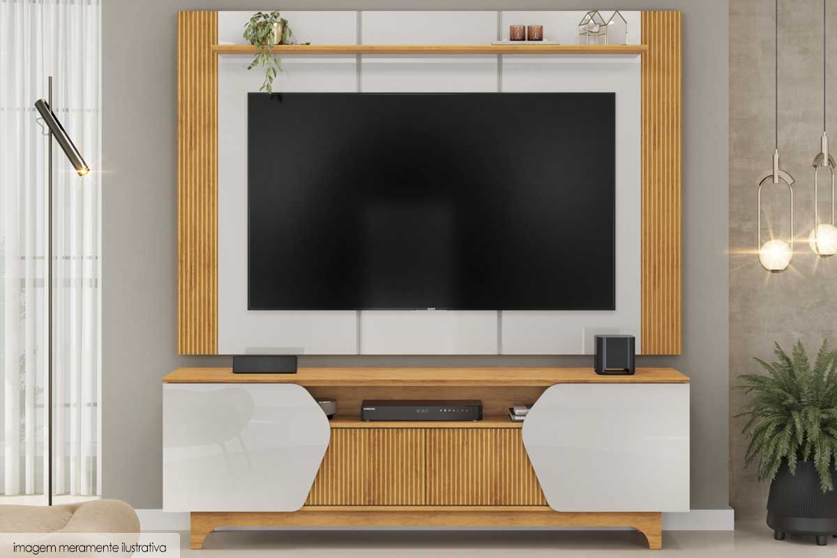 Rack Bancada c/Painel p/ TV até 75 Pol Helo 4 Portas - DJ Móveis