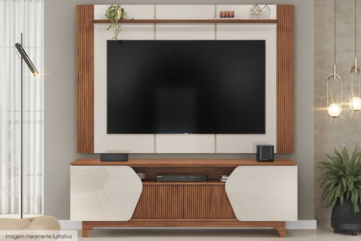 Rack Bancada c/Painel p/ TV até 75 Pol Helo 4 Portas - DJ Móveis