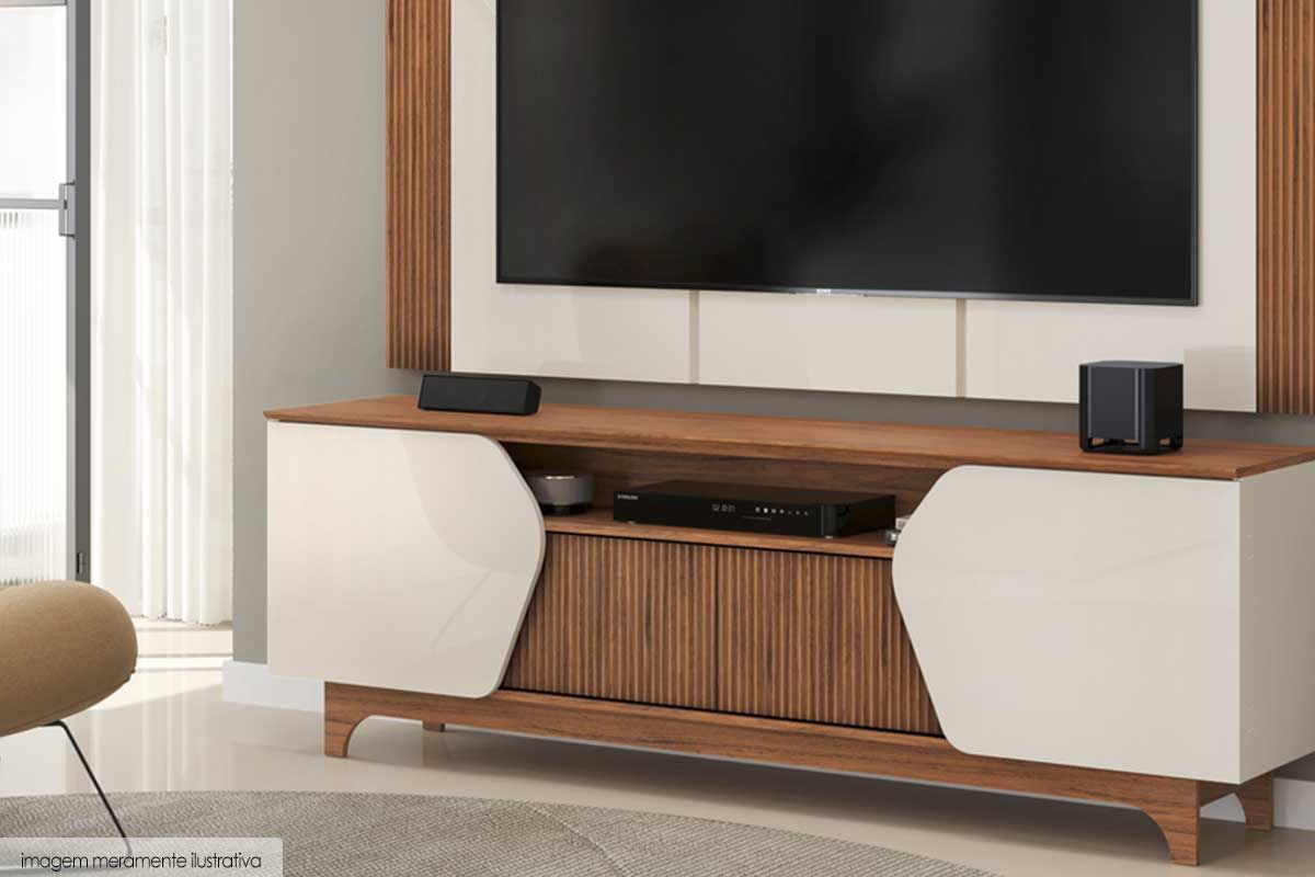 Rack Bancada c/Painel p/ TV até 75 Pol Helo 4 Portas - DJ Móveis