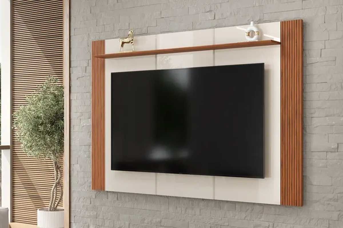 Painel Home p/ TV até 75 Pol Helo DJ MóveisOff White/Freijó Painel Home p/ TV até 75 Pol Helo DJ MóveisOff White/Freijó