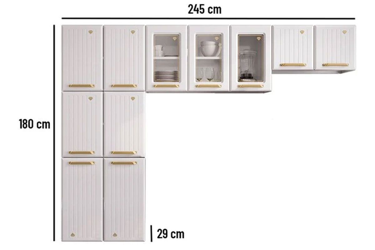 Cozinha Compacta Telasul Diamante New c/11 Portas ( 3 c/Vidro )