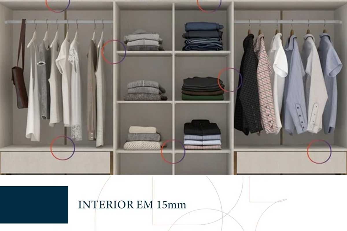 Guarda Roupa Casal 2 Portas de Correr e 6 Gavetas Coimbra Politorno