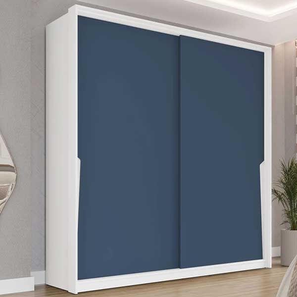 Guarda Roupa Casal 2 Portas de Correr e 2 Gavetas Porto PolitornoBranco/Azul Guarda Roupa Casal 2 Portas de Correr e 2 Gavetas Porto PolitornoBranco/Azul