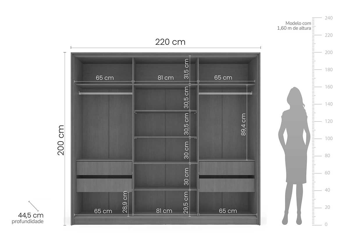 Guarda Roupa Casal 3 Portas de Correr e 4 Gavetas Porto Politorno Guarda Roupa Casal 3 Portas de Correr e 4 Gavetas Porto Politorno