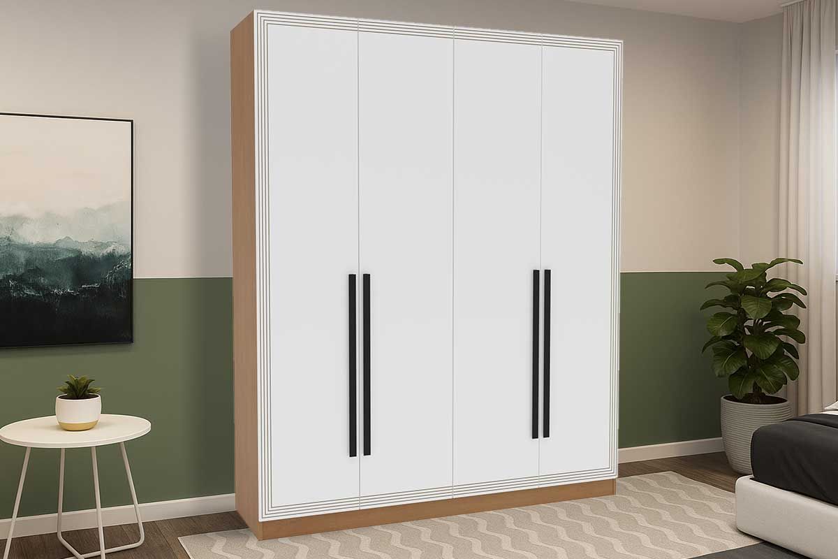 Guarda Roupa Casal 4 Portas e 4 Gavetas Valência PolitornoFreijo/Branco