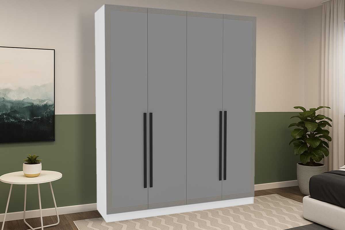 Guarda Roupa Casal 4 Portas e 4 Gavetas Valência PolitornoBranco/Cinza