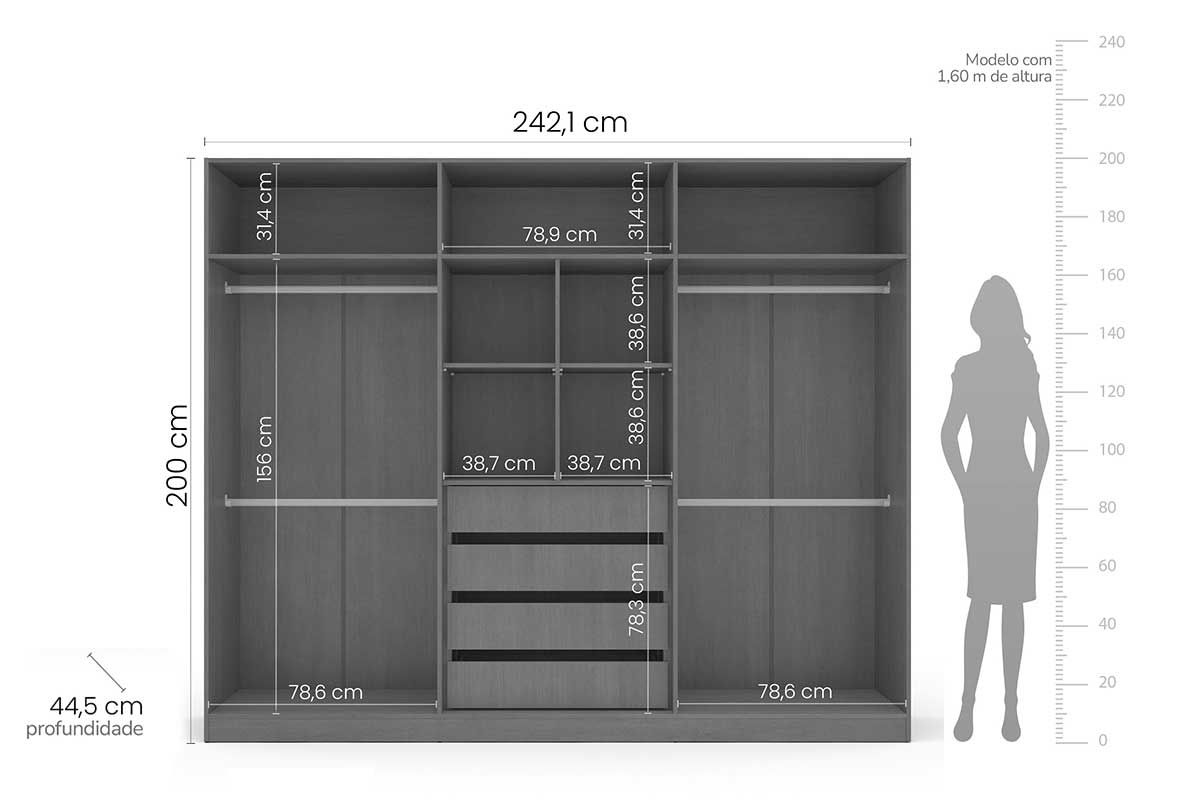 Guarda Roupa Casal 6 Portas e 4 Gavetas Valência Politorno Guarda Roupa Casal 6 Portas e 4 Gavetas Valência Politorno