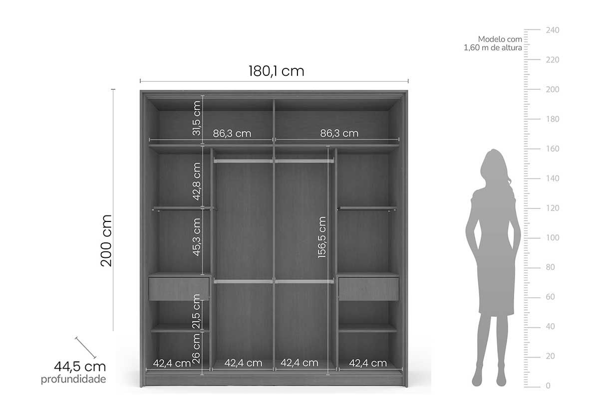 Guarda Roupa Casal 2 Portas de Correr e 2 Gavetas Valência Politorno Guarda Roupa Casal 2 Portas de Correr e 2 Gavetas Valência Politorno