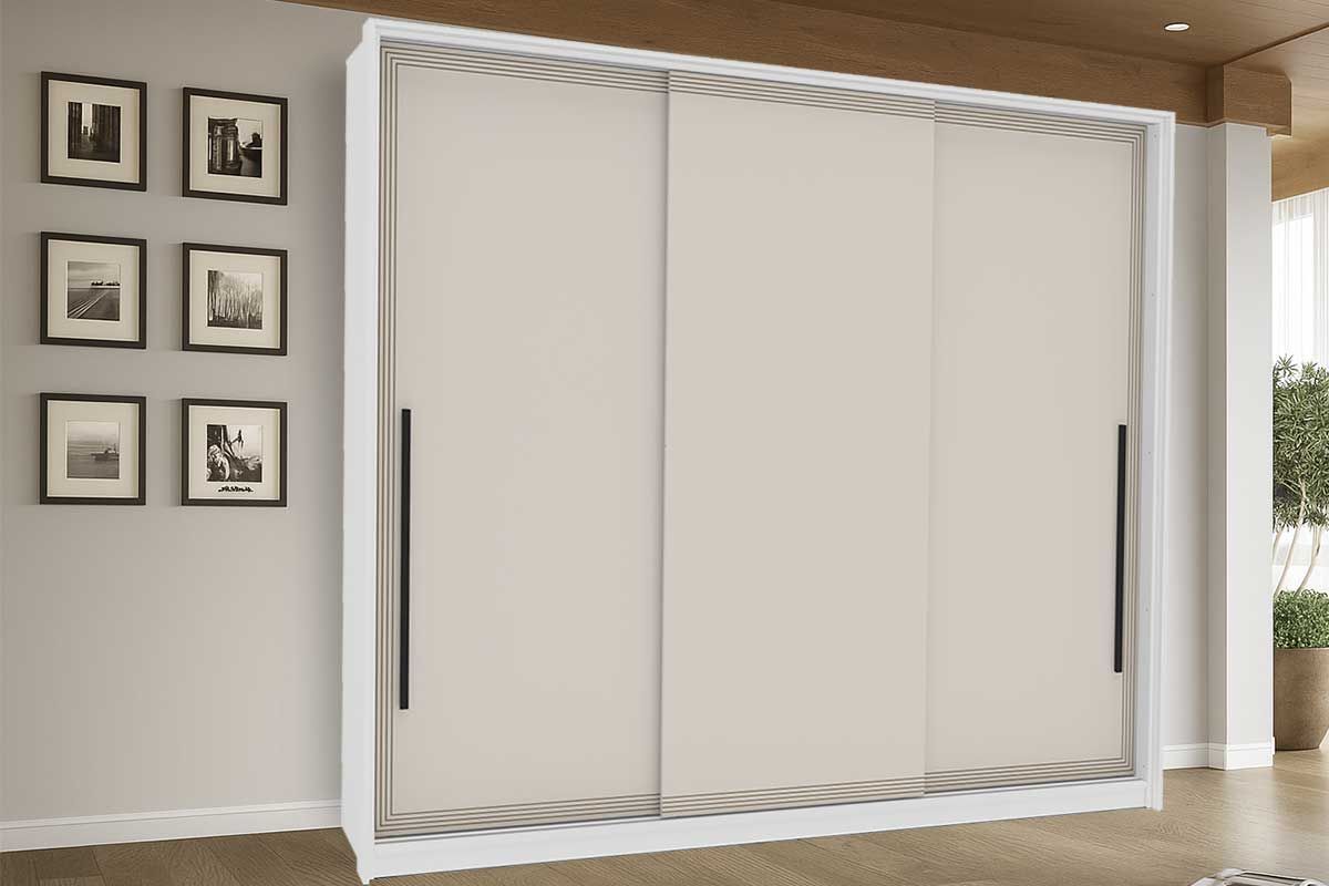 Guarda Roupa Casal 3 Portas de Correr e 4 Gavetas Valência Politorno