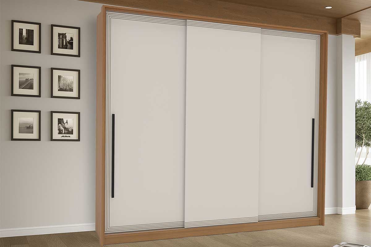 Guarda Roupa Casal 3 Portas de Correr e 4 Gavetas Valência Politorno