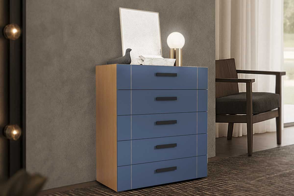 Cômoda Lisboa c/5 Gavetas PolitornoFreijo/Azul