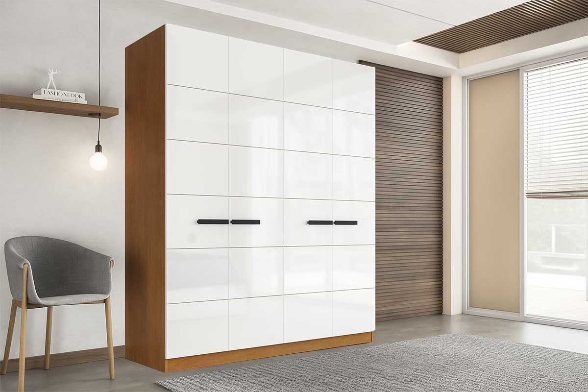 Guarda Roupa Casal 4 Portas e 4 Gavetas Lisboa PolitornoFreijo/Branco