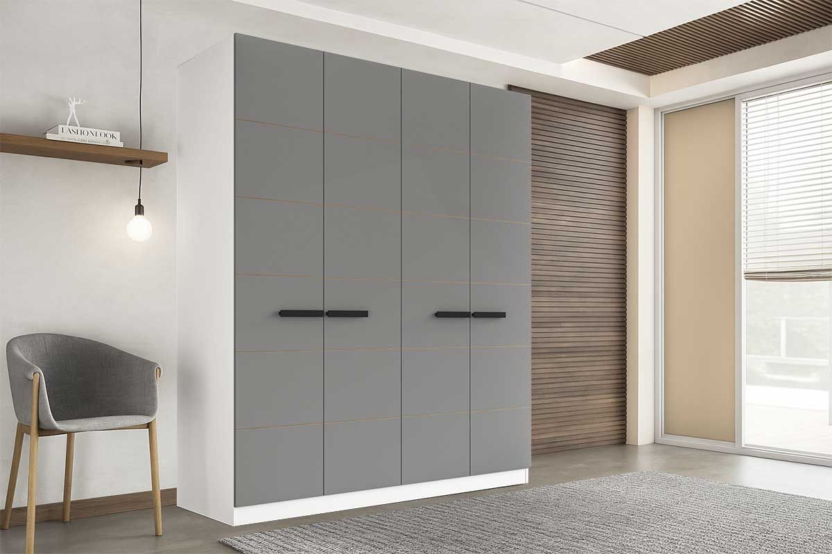 Guarda Roupa Casal 4 Portas e 4 Gavetas Lisboa PolitornoBranco/Cinza