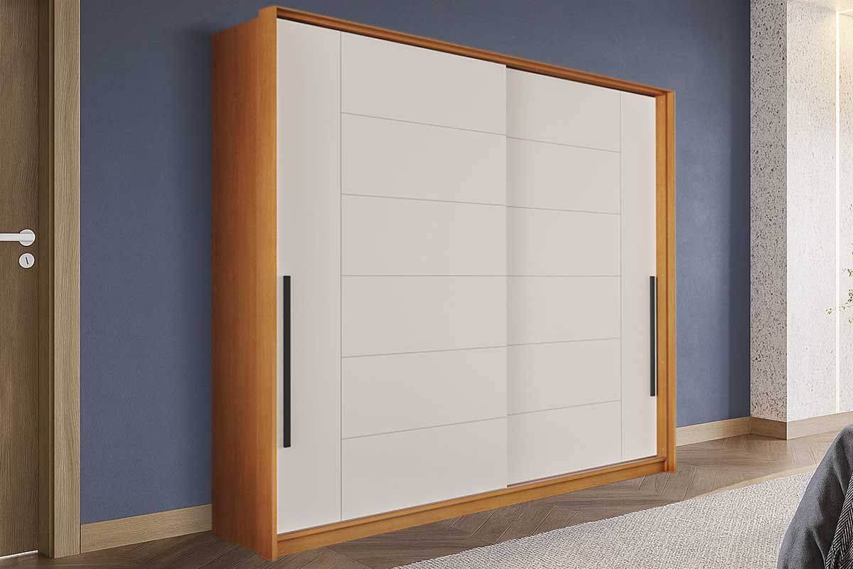 Guarda Roupa Casal 2 Portas de Correr e 2 Gavetas Lisboa PolitornoFreijo/Creme