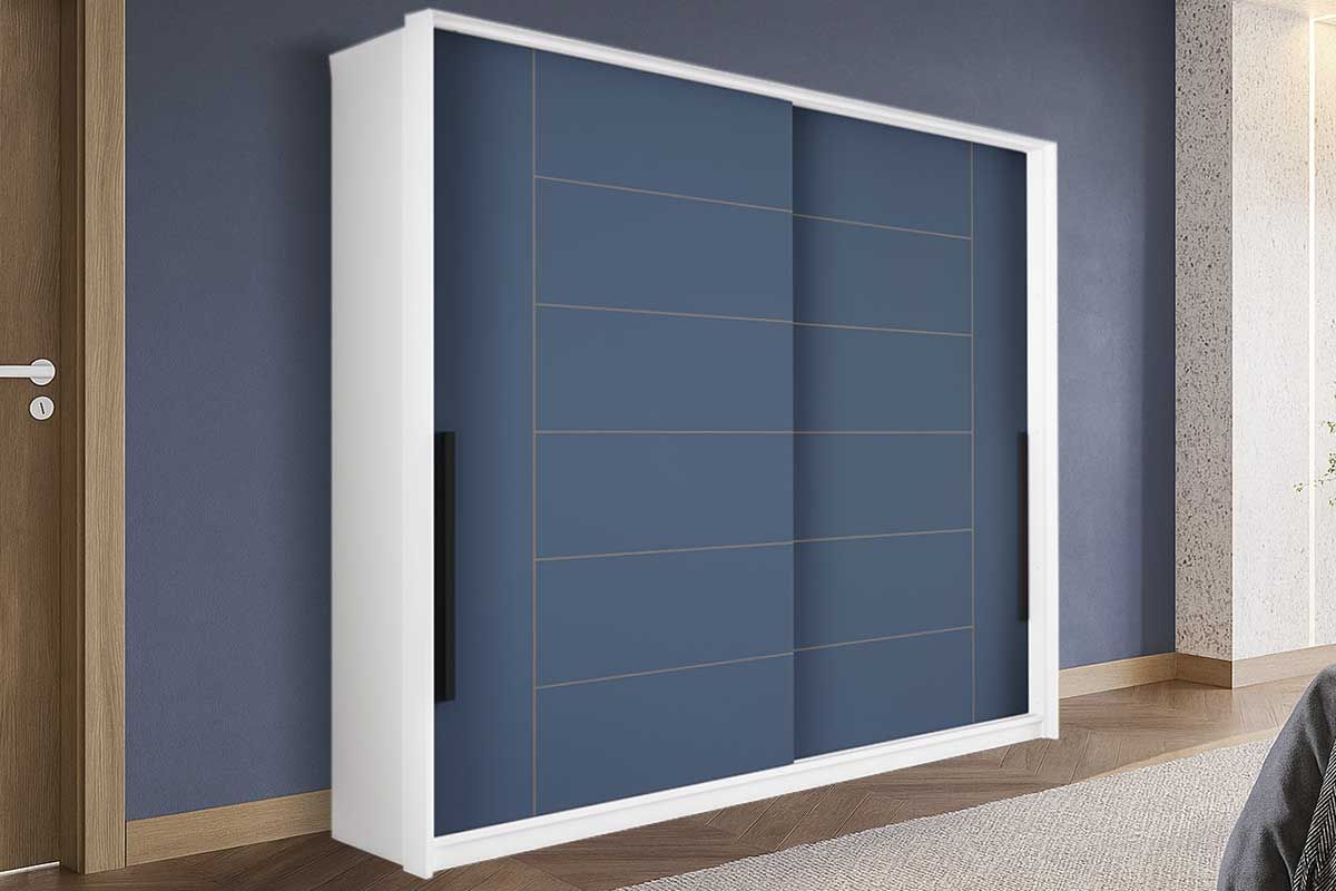 Guarda Roupa Casal 2 Portas de Correr e 2 Gavetas Lisboa PolitornoBranco/Azul