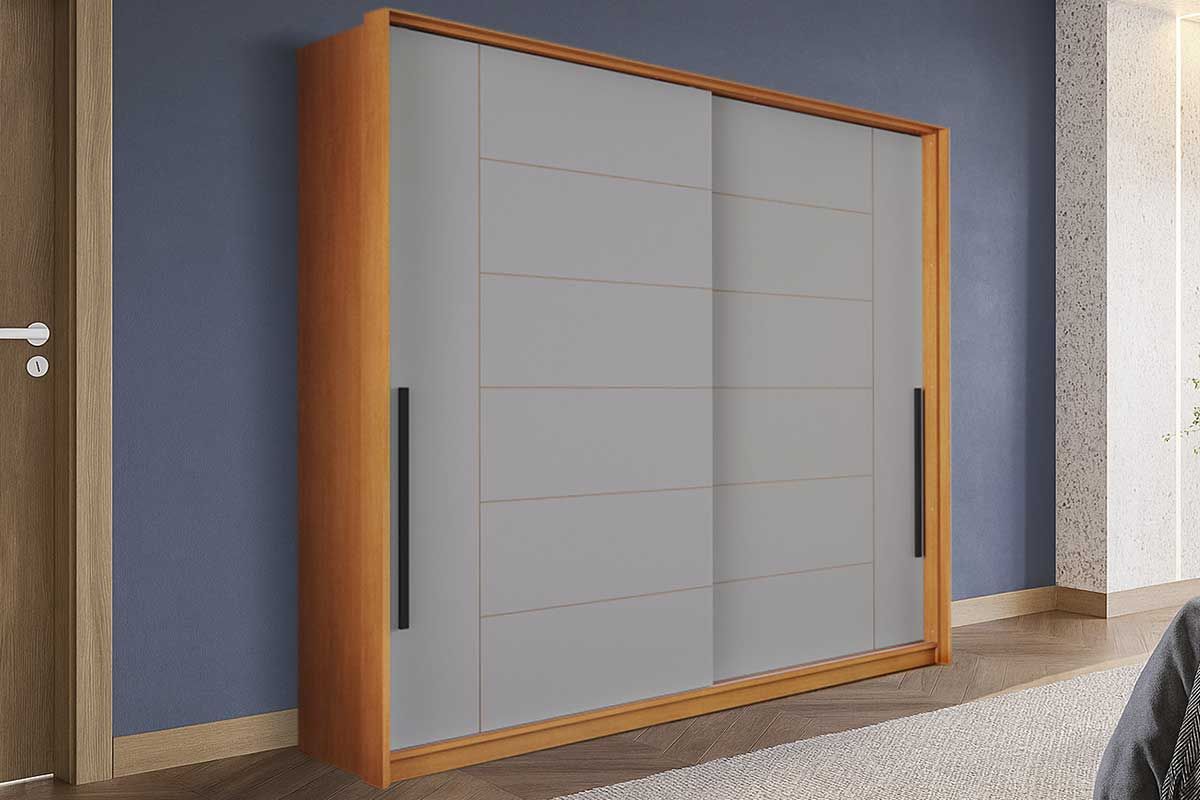 Guarda Roupa Casal 2 Portas de Correr e 2 Gavetas Lisboa PolitornoFreijo/Cinza