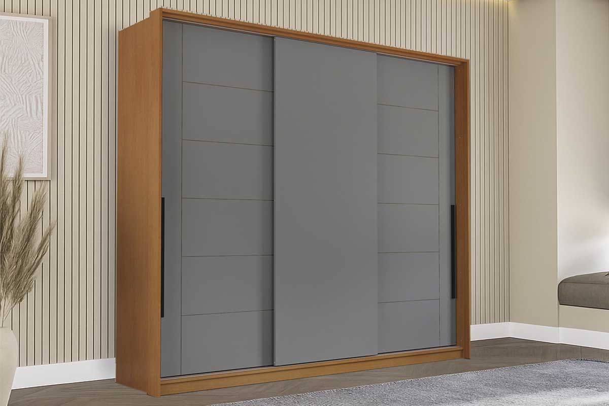 Guarda Roupa Casal 3 Portas de Correr e 4 Gavetas Lisboa PolitornoBranco/Creme Guarda Roupa Casal 3 Portas de Correr e 4 Gavetas Lisboa PolitornoBranco/Creme