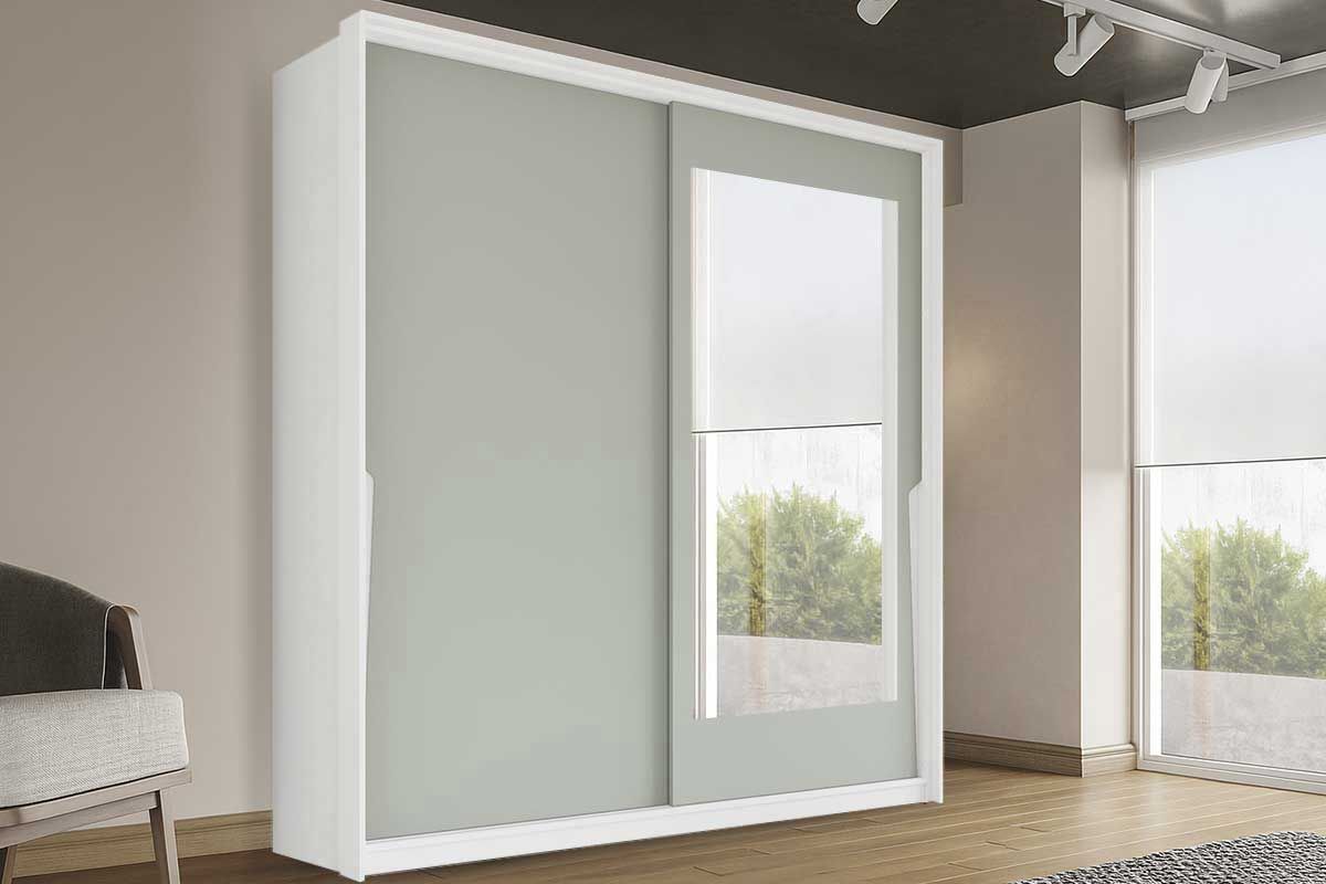 Guarda Roupa Casal 2 Portas de Correr (1 c/espelho) e 2 Gavetas Porto Politorno