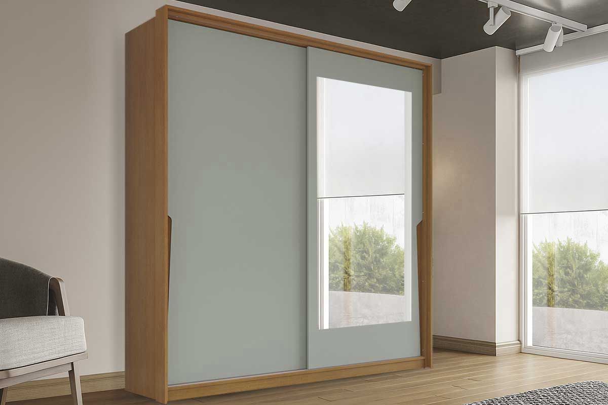 Guarda Roupa Casal 2 Portas de Correr (1 c/espelho) e 2 Gavetas Porto Politorno