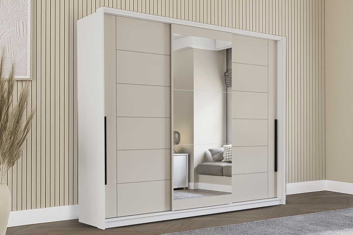Guarda Roupa Casal 3 Portas de Correr (1 c/espelho) e 4 Gavetas Lisboa Politorno