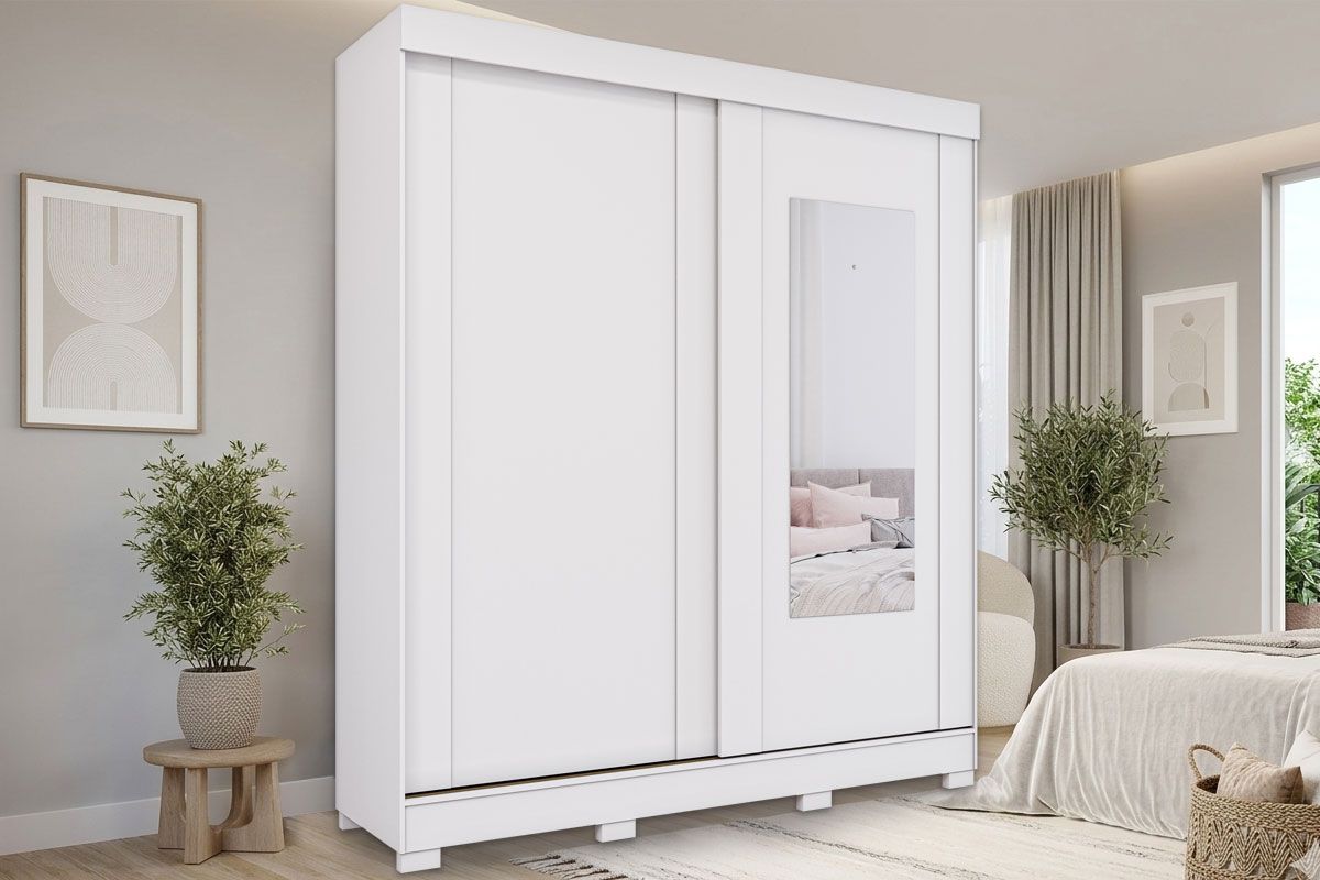 Guarda Roupa Casal 2 Portas de Correr (1 c/Espelho) e 8 Gavetas Ilheus PananBranco Guarda Roupa Casal 2 Portas de Correr (1 c/Espelho) e 8 Gavetas Ilheus PananBranco