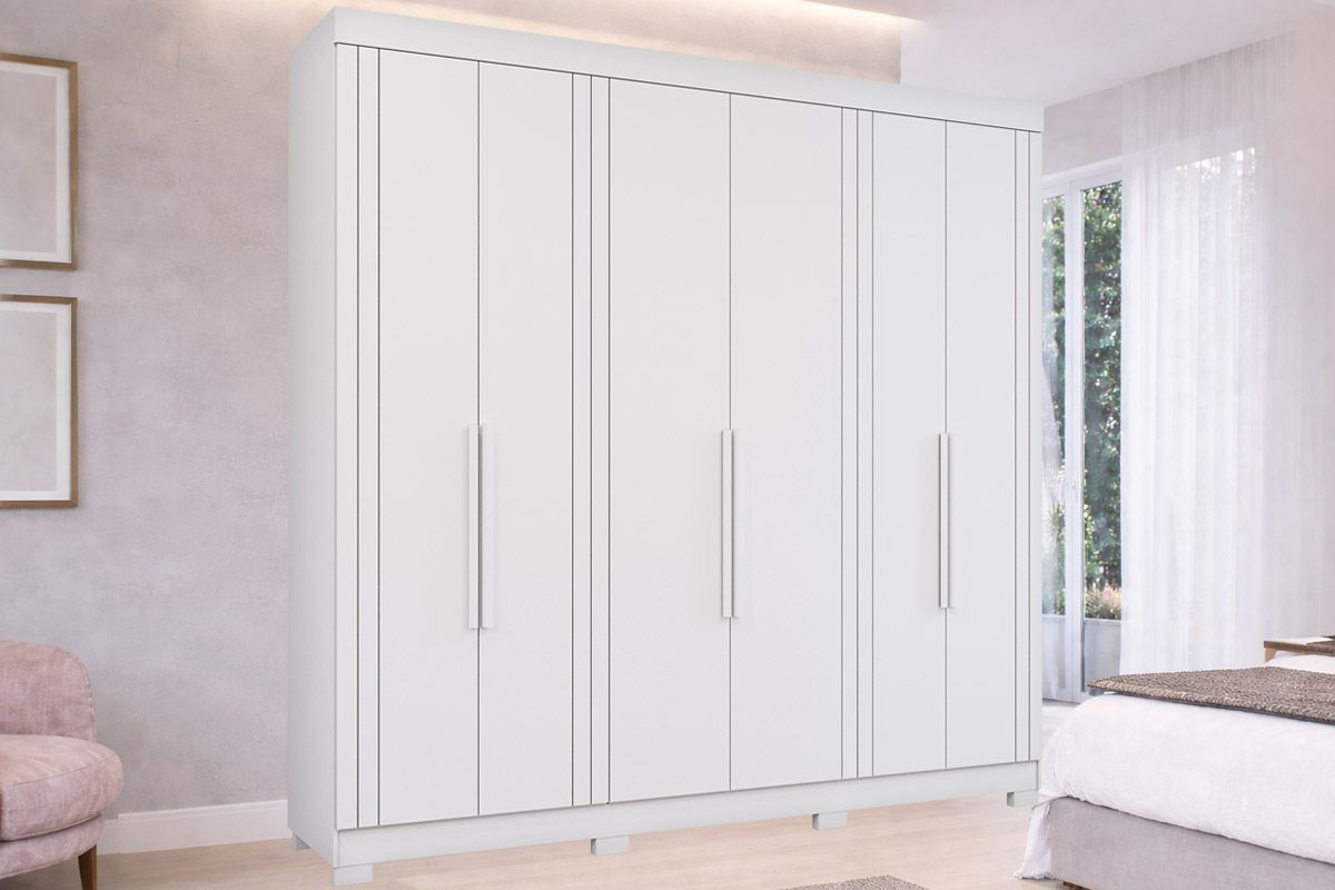 Guarda Roupa Casal 6 Portas e 6 Gavetas c/Pés Cecilia PananBranco
