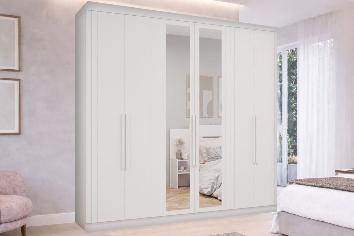Guarda Roupa Casal 6 Portas (2 c/Espelho) e 6 Gavetas Cecilia PananBranco Guarda Roupa Casal 6 Portas (2 c/Espelho) e 6 Gavetas Cecilia PananBranco