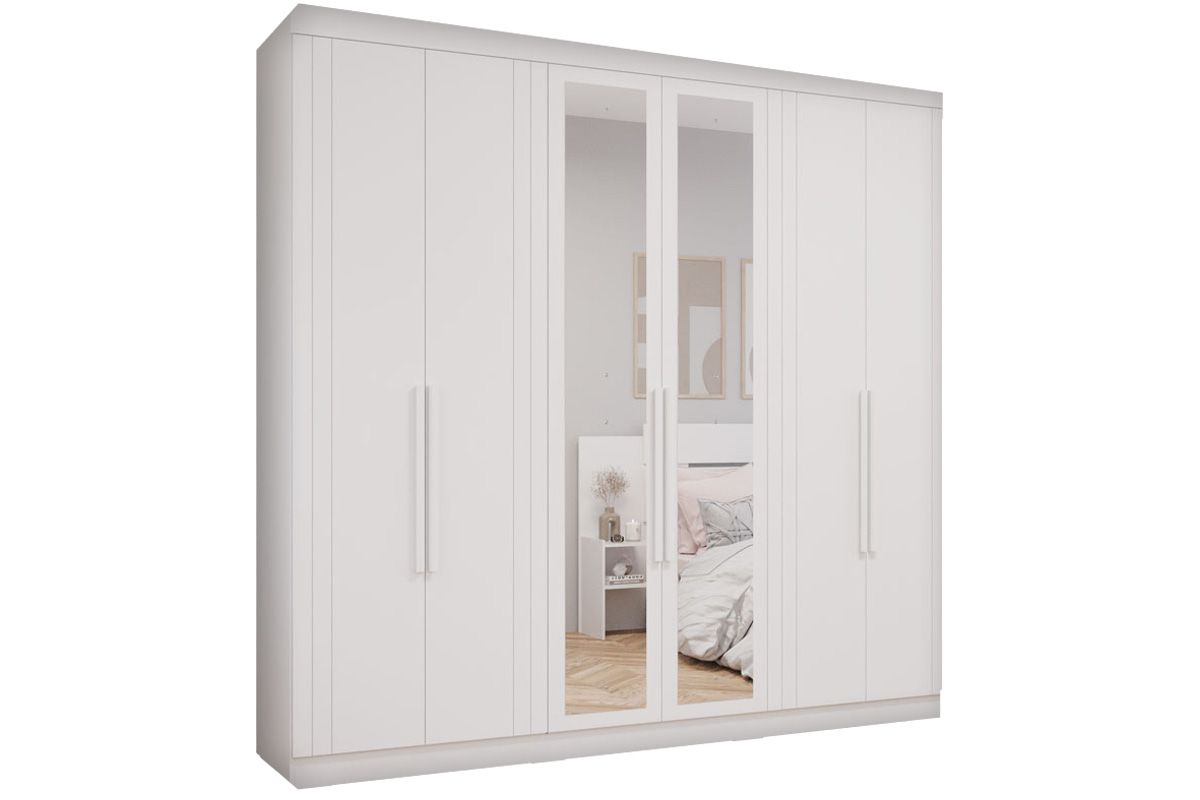 Guarda Roupa Casal 6 Portas (2 c/Espelho) e 6 Gavetas Cecilia PananBranco Guarda Roupa Casal 6 Portas (2 c/Espelho) e 6 Gavetas Cecilia PananBranco