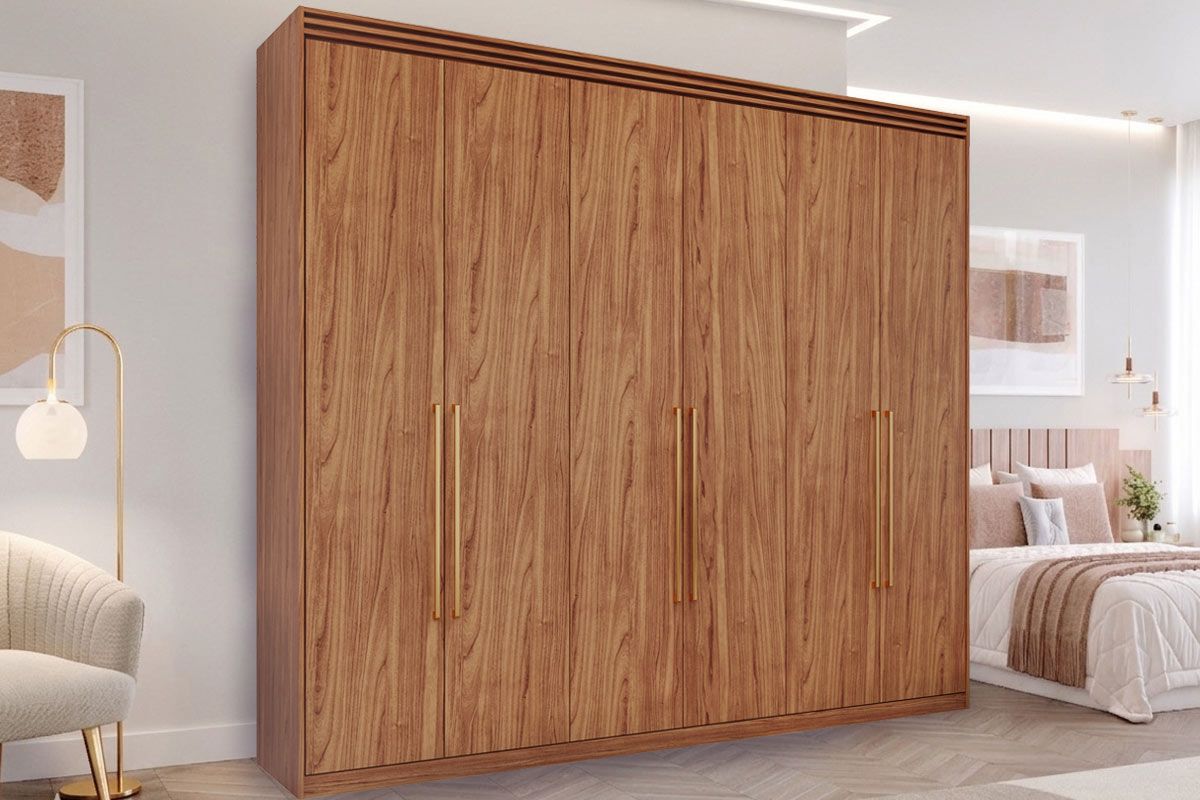 Guarda Roupa Casal 6 Portas e 5 Gavetas c/1 Espelho Interno Aurora PananCinamomo