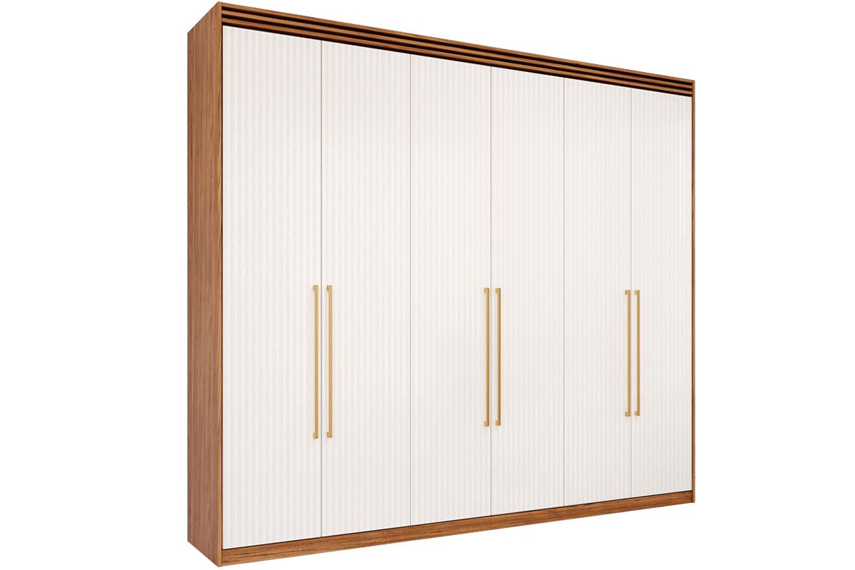 Guarda Roupa Casal 6 Portas e 5 Gavetas c/1 Espelho Interno Aurora PananCinamomo/Grafiato