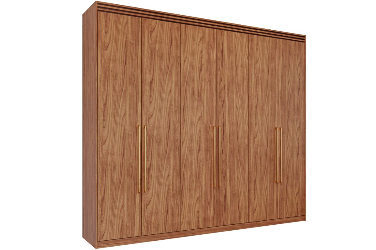 Guarda Roupa Casal 6 Portas e 5 Gavetas c/1 Espelho Interno Aurora PananCinamomo