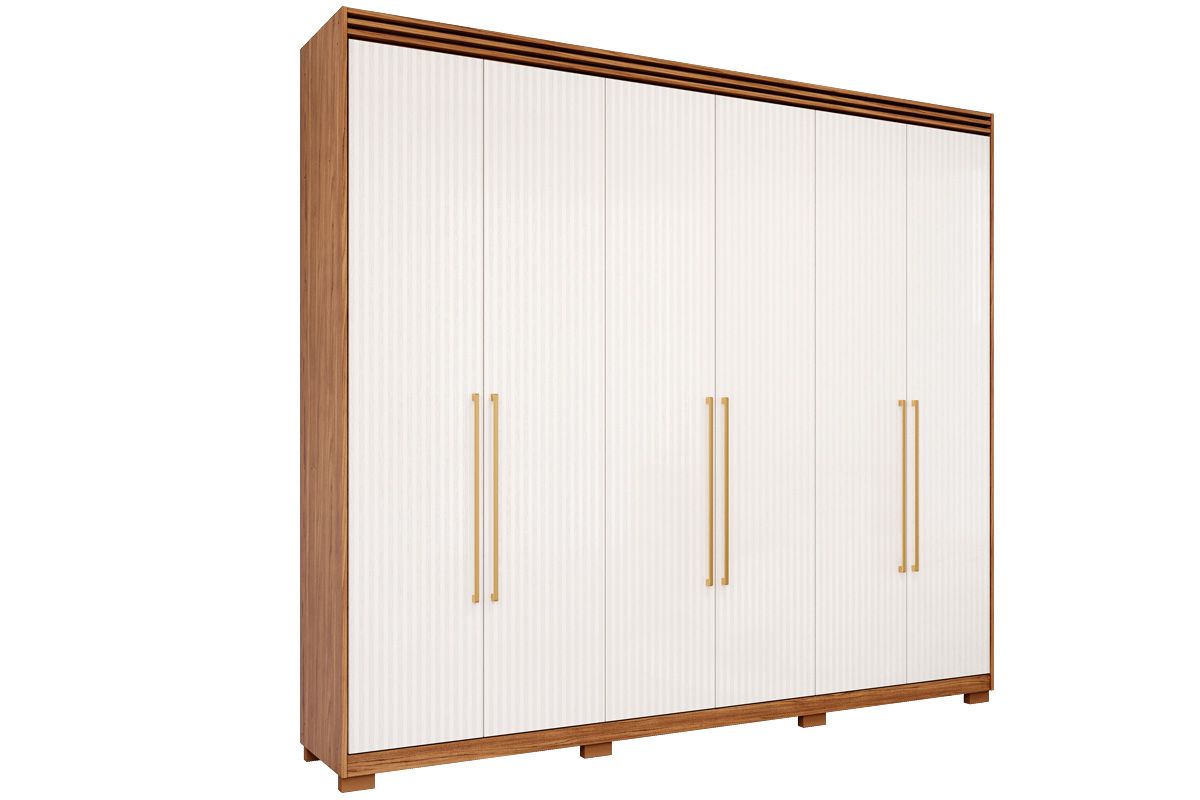 Guarda Roupa Casal 6 Portas e 5 Gavetas c/1 Espelho Interno e Pés Aurora PananCinamomo/Grafiato