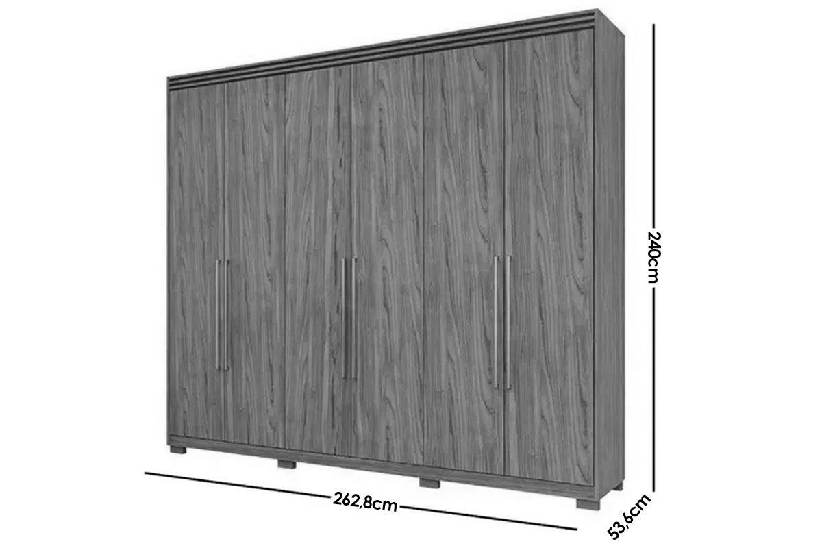 Guarda Roupa Casal 6 Portas e 5 Gavetas c/1 Espelho Interno e Pés Aurora Panan