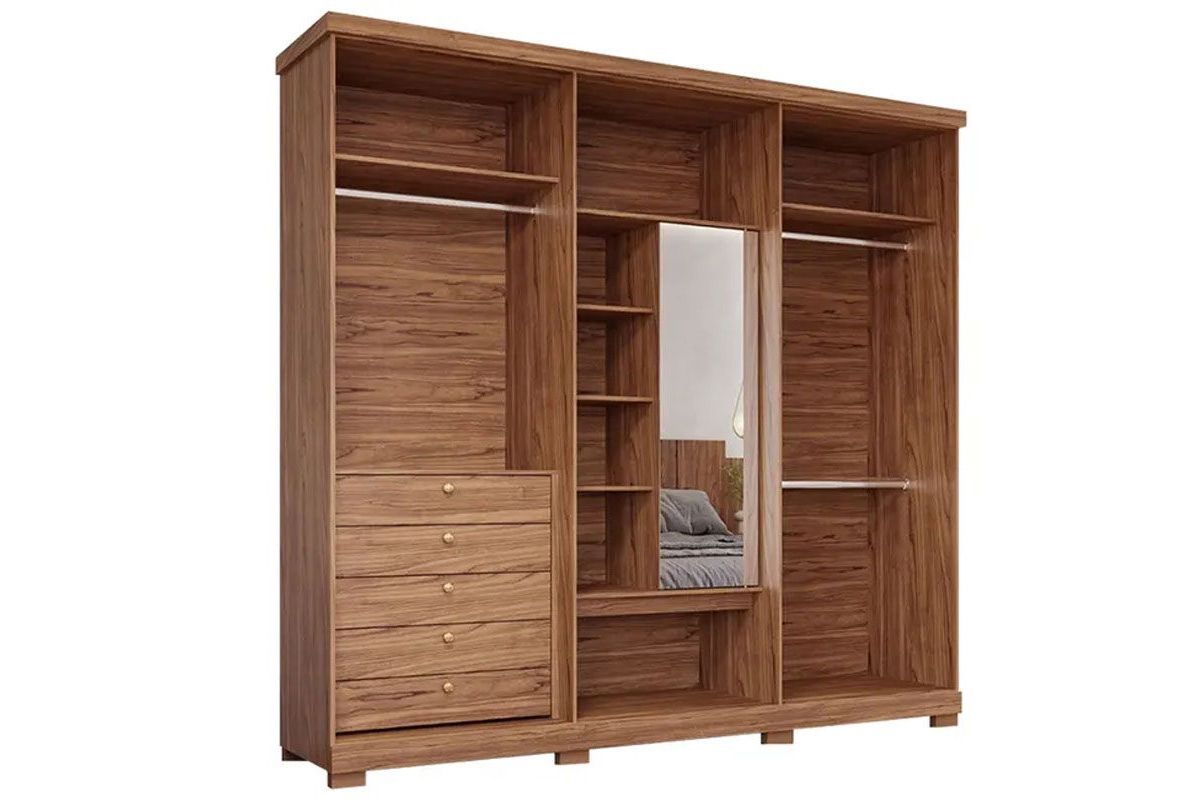 Guarda Roupa Casal 6 Portas e 5 Gavetas c/1 Espelho Interno e Pés Aurora Panan