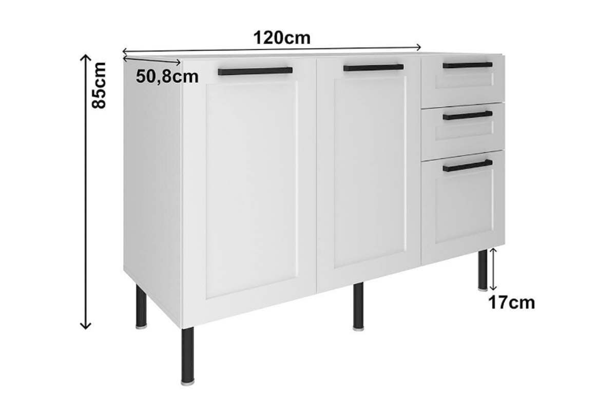 Balcão Cozinha Tecno Mobili CZ-3300 s/ Tampo c/2 Portas e 3 Gavetas 120cm