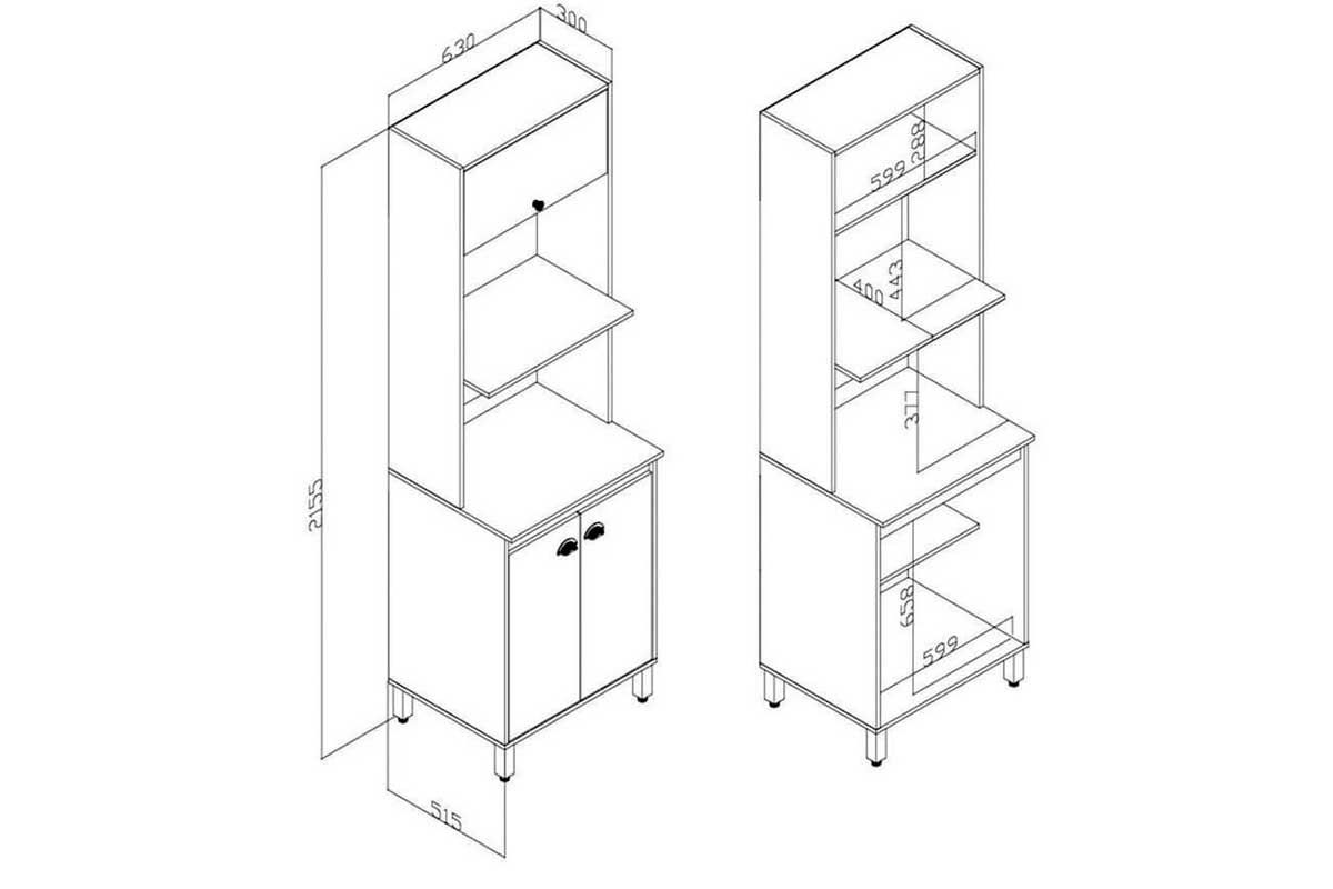 Paneleiro Cozinha Movelbento Torino c/3 Portas 63cm