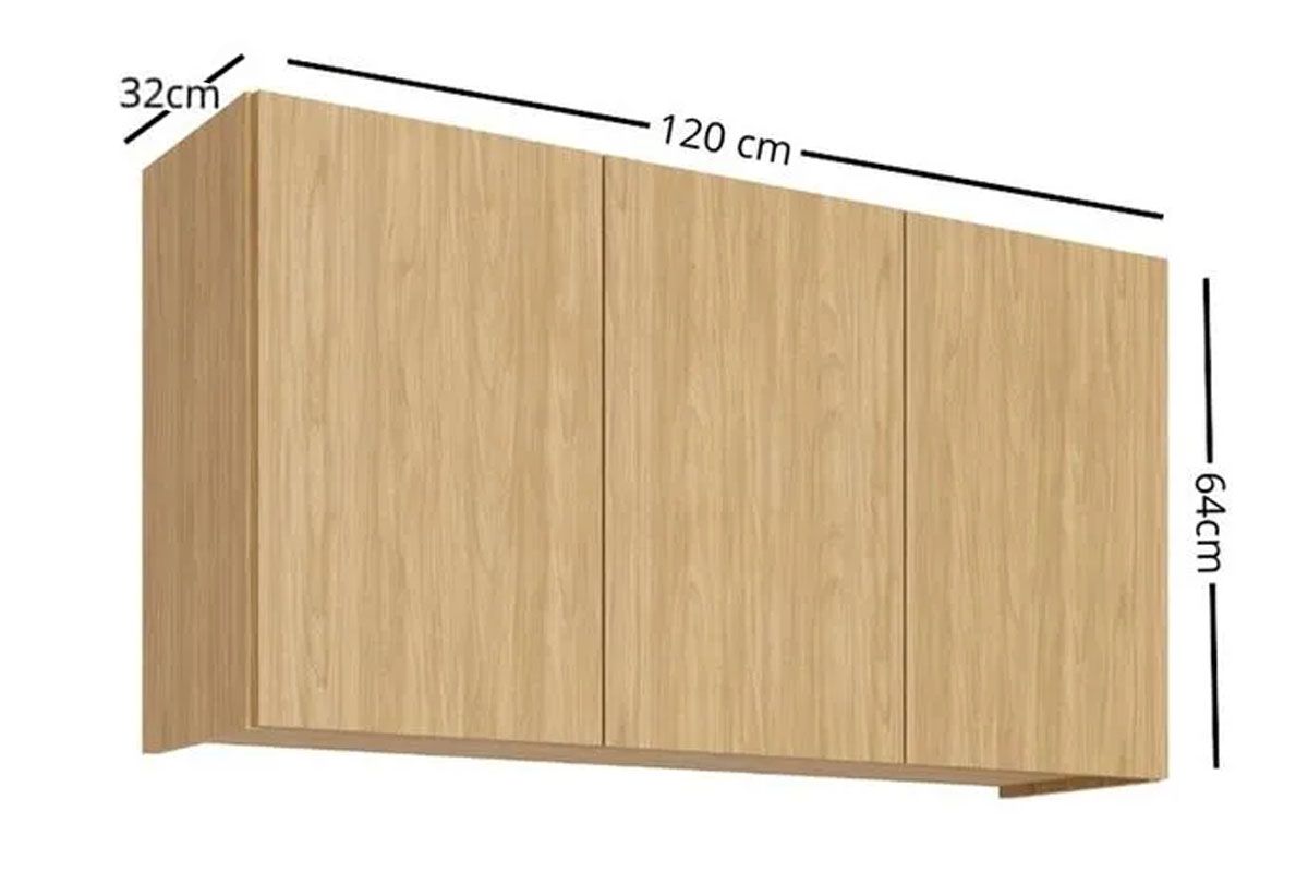 Armário Aéreo Cozinha Movelbento Rebeca c/3 Portas 120cm Armário Aéreo Cozinha Movelbento Rebeca c/3 Portas 120cm