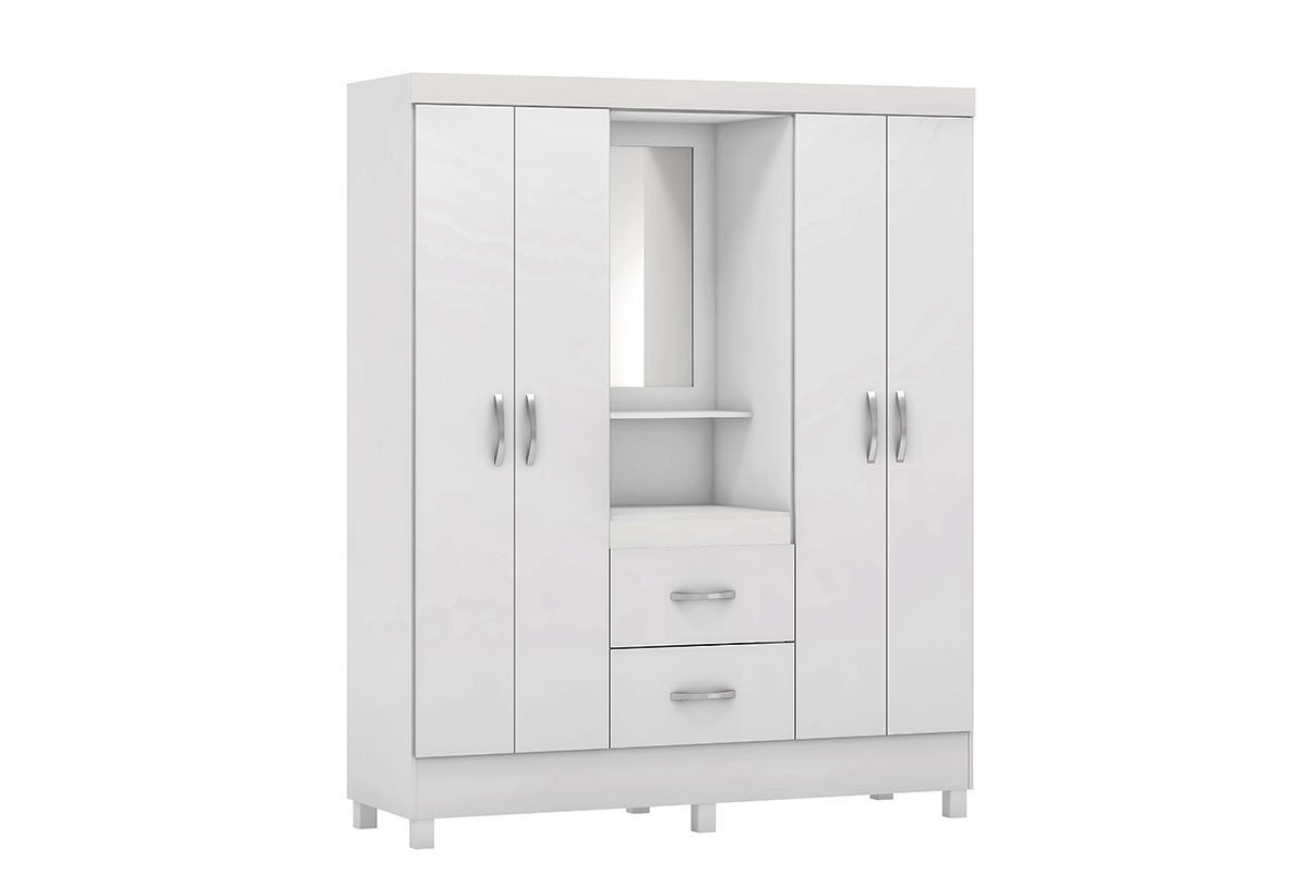 Guarda Roupa Solteiro 4 Portas e 2 Gavetas c/1 Espelho Capelinha Lord Demóbile