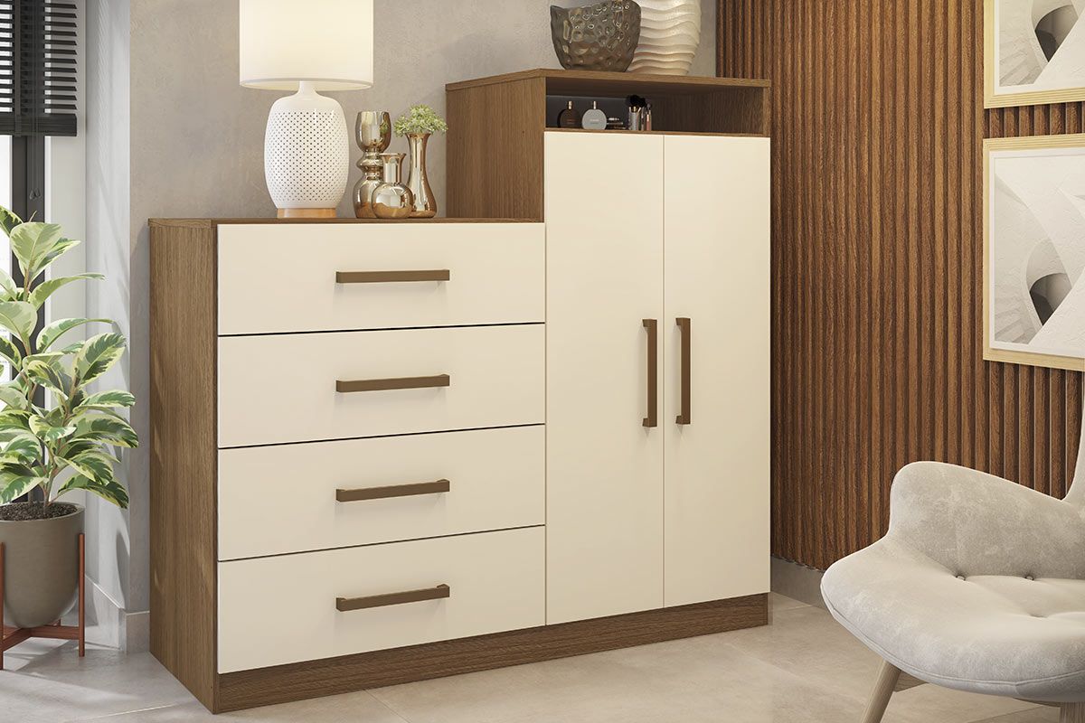 Cômoda Áurea c/2 Portas 4 Gavetas e Pés Demóbile