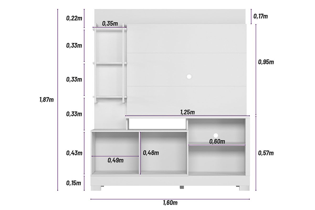 Home p/ TV até 50 Pol Alagoas c/2Portas 4Prateleiras e Pés 160x187cm Linea Brasil