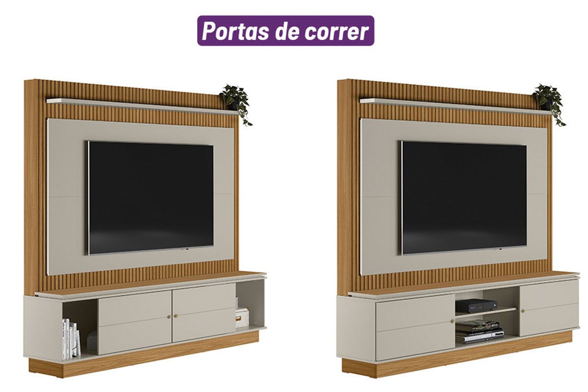 Home p/ TV até 75 Pol Guararapes Ripado c/2 Portas 2 Prateleiras 215x191cm Linea Brasil Home p/ TV até 75 Pol Guararapes Ripado c/2 Portas 2 Prateleiras 215x191cm Linea Brasil