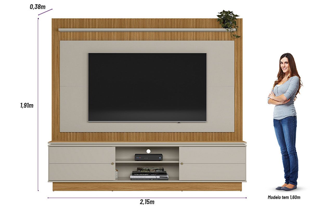 Home p/ TV até 75 Pol Guararapes Ripado c/2 Portas 2 Prateleiras 215x191cm Linea Brasil Home p/ TV até 75 Pol Guararapes Ripado c/2 Portas 2 Prateleiras 215x191cm Linea Brasil