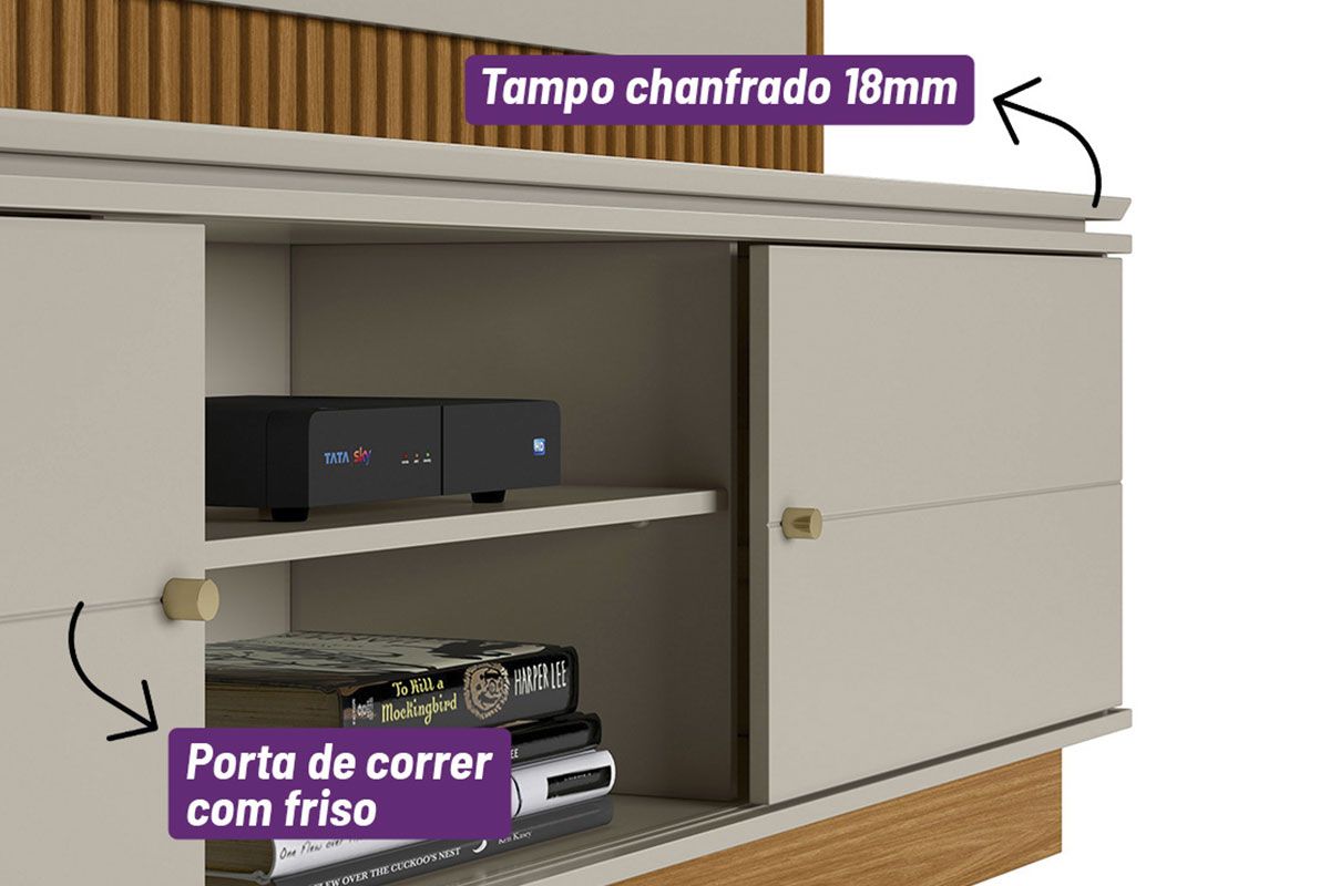 Home p/ TV até 75 Pol Guararapes Ripado c/2 Portas 2 Prateleiras 215x191cm Linea Brasil Home p/ TV até 75 Pol Guararapes Ripado c/2 Portas 2 Prateleiras 215x191cm Linea Brasil