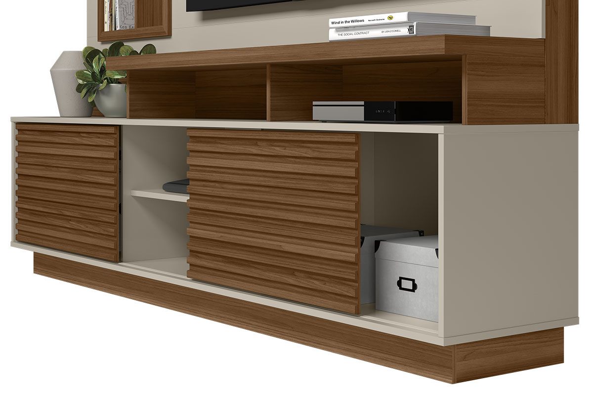 Home p/ TV até 60 Pol Eldorado c/Portas Ripada Prateleiras e Nicho c/Espelho 200x181cm Linea Brasil Home p/ TV até 60 Pol Eldorado c/Portas Ripada Prateleiras e Nicho c/Espelho 200x181cm Linea Brasil