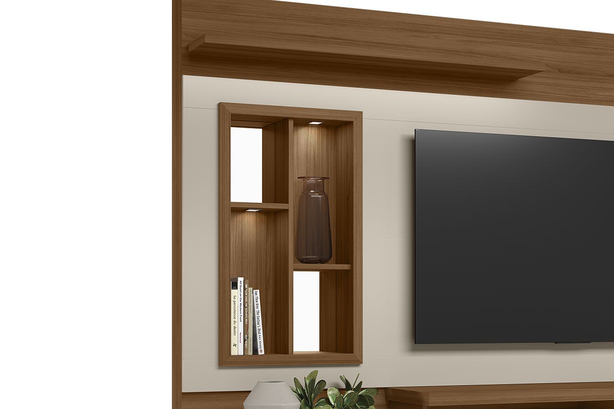 Home p/ TV até 60 Pol Eldorado c/Portas Ripada Prateleiras e Nicho c/Espelho 200x181cm Linea Brasil Home p/ TV até 60 Pol Eldorado c/Portas Ripada Prateleiras e Nicho c/Espelho 200x181cm Linea Brasil